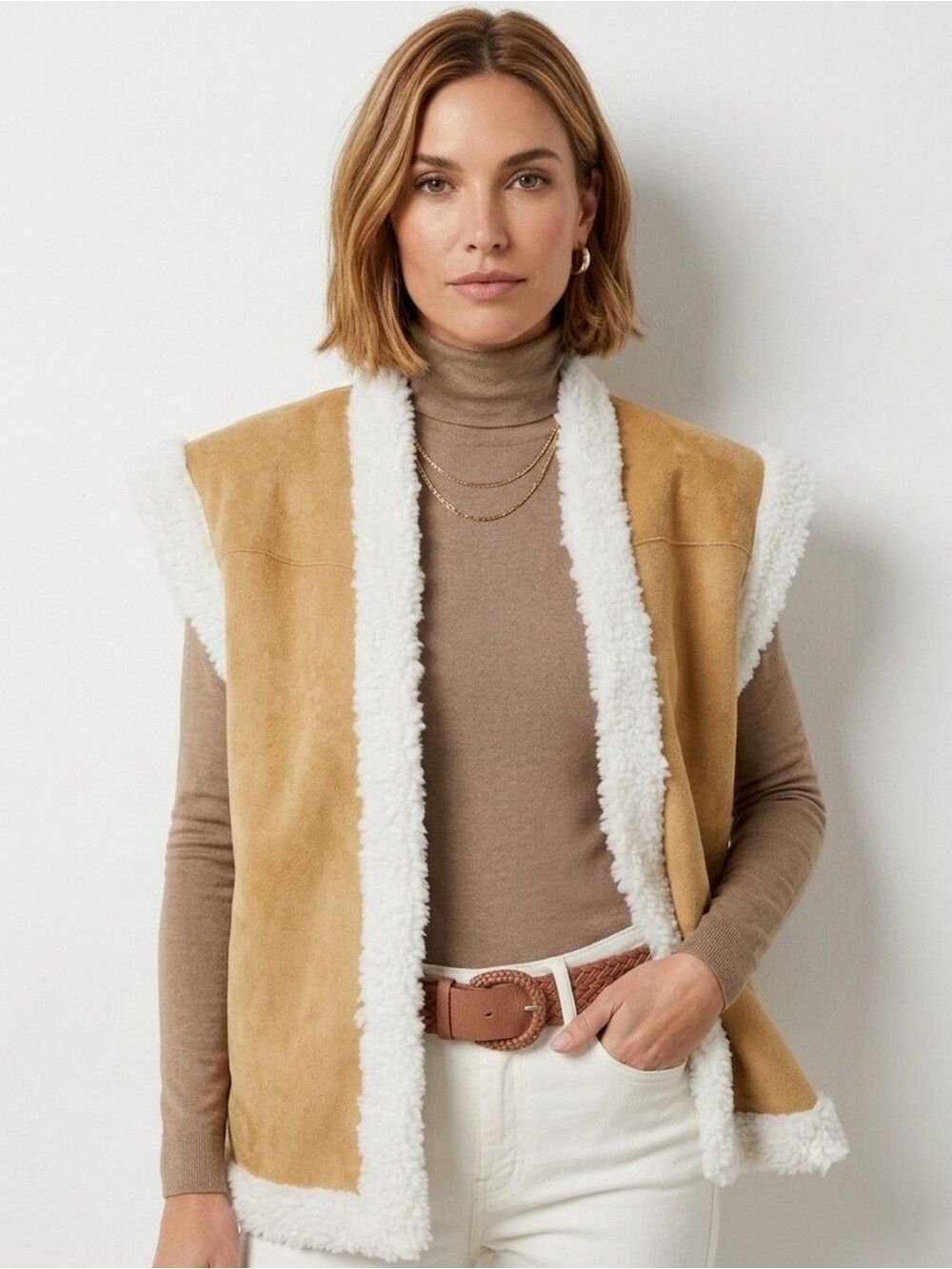 Tuckernuck Hyacinth House tan faux suede shearling Crosby vest XS